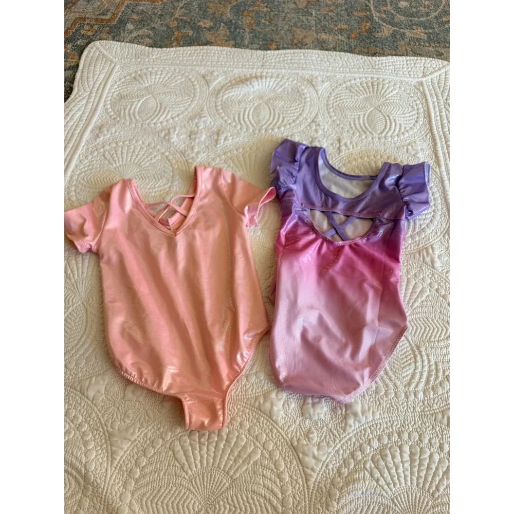 Set of 2 Little Girls Gymnastics Leotards Pink and Purple Ombre Peach Shimmer